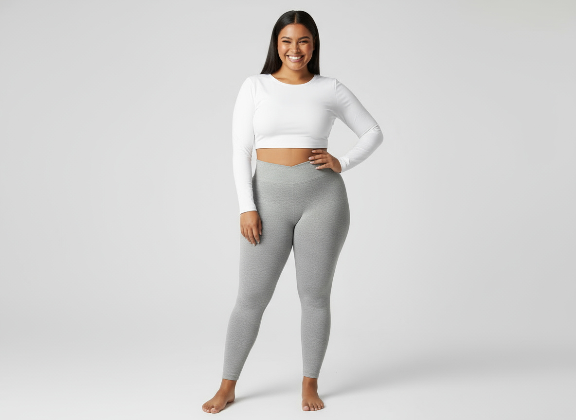 Plus Size High-Waisted Rib-Knit Leggings – Solid Color Casual Stretch Pants for Women