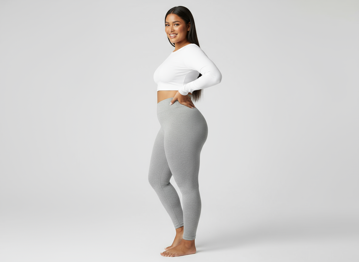 Plus Size High-Waisted Rib-Knit Leggings – Solid Color Casual Stretch Pants for Women