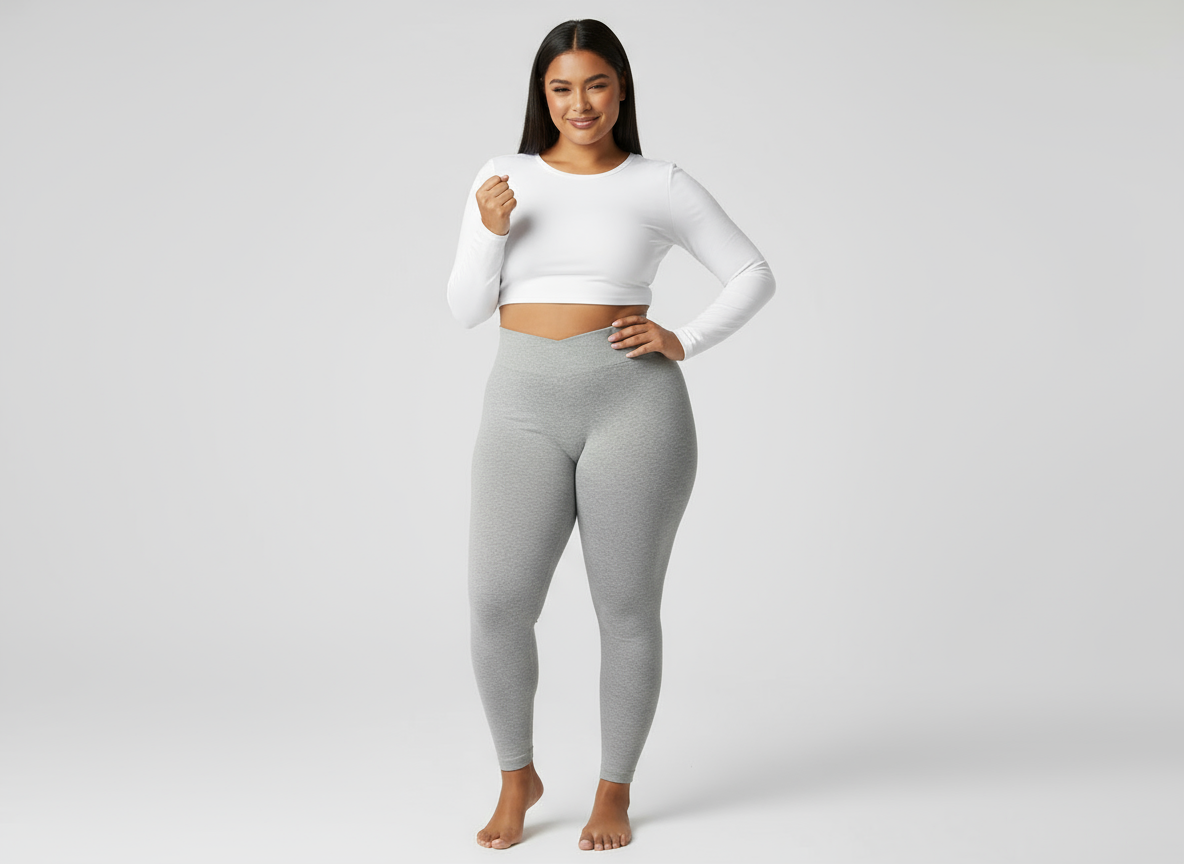 Plus Size High-Waisted Rib-Knit Leggings – Solid Color Casual Stretch Pants for Women