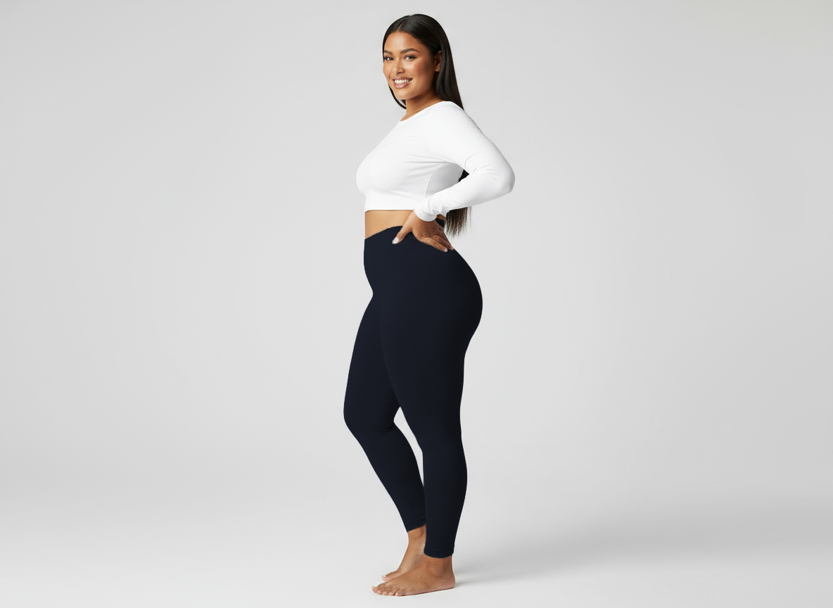 Plus Size High-Waisted Rib-Knit Leggings – Solid Color Casual Stretch Pants for Women
