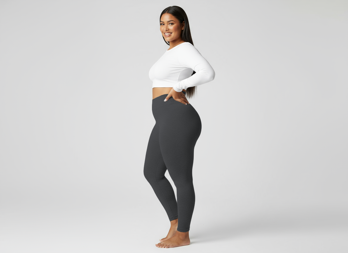 Plus Size High-Waisted Rib-Knit Leggings – Solid Color Casual Stretch Pants for Women